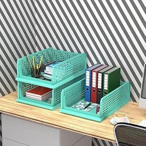 kuber industries pack of 3 desk stationary organizer  foldable office desk organizers  drawers for dressing table  storage bins for kitchen bathroom  pista green