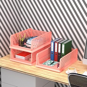 kuber industries pack of 3 desk stationary organizer  foldable office desk organizers  drawers for dressing table  storage bins for kitchen bathroom  coral pink