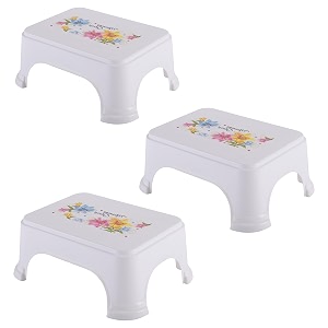 kuber industries pack of 3 durable bathroom stool for bathing  comfortable indoor machiya for sitting  senior citizens bath stool amp adults patla chair for home  square printed- white