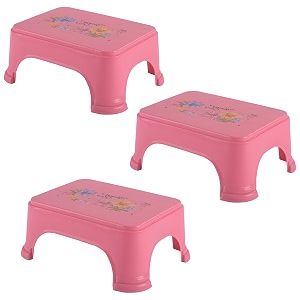 kuber industries pack of 3 durable bathroom stool for bathing  comfortable indoor machiya for sitting  senior citizens bath stool amp adults patla chair for home  square printed- pink