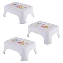 Kuber Industries Pack of 3 Durable Bathroom Stool for Bathing | Comfortable Indoor Machiya for Sitting | Senior Citizens Bath Stool &amp; Adults Patla Chair for Home | Square Printed- White