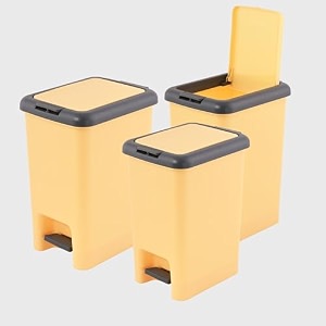 kuber industries 65 liter dustbin for kitchen amp home with pedal  hygienic closed dust binwaste box for office toilet  under sink diaper garbage holder with lid  yellow amp grey