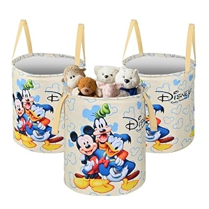 kuber industries polyester foldable 45l toys organizer for kids room - soft toys storage bagbasketcontainer with handles  disney frozen -blue 34x34x42 cm