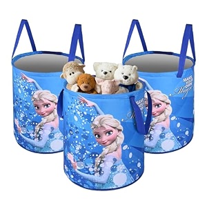 kuber industries polyester foldable 45l toys organizer for kids room - soft toys storage bagbasketcontainer with handles  disney frozen -blue 34x34x42 cm