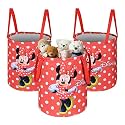 Kuber Industries Pack of 3 Foldable 45L Toys Organizer for Kids Room - Soft Toys Storage Bag/Basket/Container with Handles | Disney Minnie Dots - Red