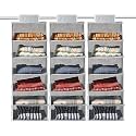 Kuber Industries Pack of 3 Foldable 6-Shelf Hanging Organizer for Wardrobe with Velcro | 10x15 Inch | Multipurpose Almirah Organizer Clothes | Space-Saving &amp; Lightweight Design | Plain Grey