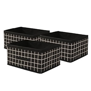 kuber industries pack of 3 foldable multi-purpose cloth organizer for storage with drawing handle  durable organisers storage box for clothestoys  check design -black