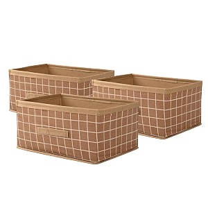 kuber industries pack of 3 foldable multi-purpose cloth organizer for storage with drawing handle  durable organisers storage box for clothestoys  check design - beige