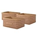 Kuber Industries Pack of 3 Foldable Multi-purpose Cloth Organizer for Storage with Drawing Handle | Durable Organisers Storage Box for Clothes/Toys | Check Design - Beige