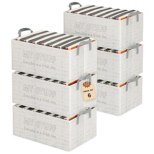 kuber industries pack of 6 foldable non-woven storage box for clothes  dress amp towel organiser for wardrobe  collapsible container basket - grey