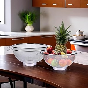 kuber industries pack of 5 fruit basket  stainless steel vegetables strainer  colander basket for pasta-noodles-grains  mesh basket with handle  8 inch  silver
