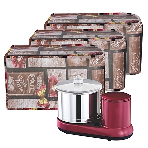 kuber industries pack of 3 mixer grinder covers - foldable waterproof for table top open bottom kitchen split - brown polyvinyl chloride pvc