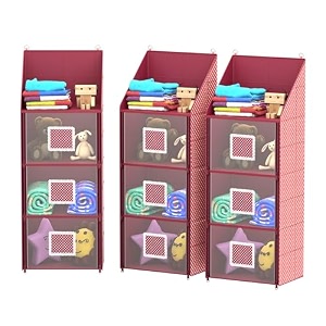 kuber industries hanging wardrobe organizer pack of 3  foldable 4 compartment storage for clothes shoes amp toys  maroon