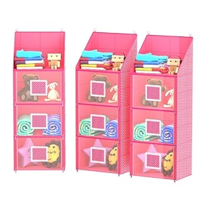 kuber industries hanging almirah  4 compartment storage  wall wardrobe organizer for cloth-shoes-toys  pink