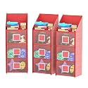 Kuber Industries Pack of 3 Hanging Almirah | Folding Baby Almirah | 4 Compartments Storage Almirah | Hanging Wall Almirah | Wardrobe Organizer for Cloth-Shoes-Toys | Hathkadi | Red