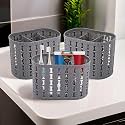 Kuber Industries Pack of 6 Hanging &amp; Wall Mounted 4 Compartment Tooth Brush Organiser &amp; Shaving Kit | Kitchen’s Cutlery Stand | Make-up/Skincare Organizer &amp; Comb Holder for Dressing Table | Beige