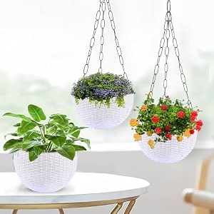 kuber industries pack of 2 hanging flower pots for living room home-lawns amp gardening  flower planter for balcony  marble euro  7 inch  beige amp pink