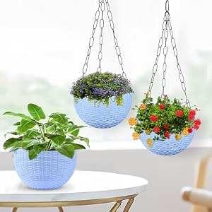 kuber industries pack of 6 hanging flower pot  hanging flower pot for living room  planters for home-lawns amp gardening  flower planter for balcony  marble euro  7 inch  blue