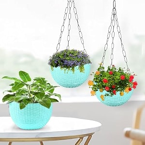 kuber industries pack of 2 hanging flower pot for living room home-lawns amp gardening  flower planter for balcony  marble euro  7 inch  beige