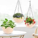 Kuber Industries Pack of 2 Hanging Flower Pots for Living Room, Home-Lawns &amp; Gardening | Flower Planter for Balcony | Marble Euro | 7 Inch | Beige &amp; Pink