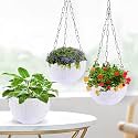 Kuber Industries Pack of 2 Hanging Flower Pots for Living Room, Home-Lawns &amp; Gardening | Flower Planter for Balcony | Marble Euro | 7 Inch | Beige &amp; Pink