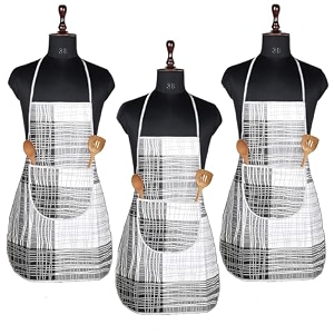 kuber industries kitchen apron set of 2 - restaurant chef cooking dress for women and men - front pocket mota check pattern blue