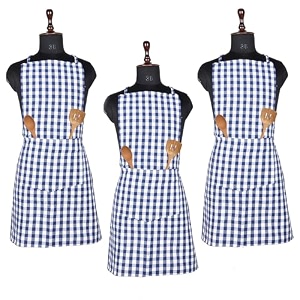kuber industries kitchen apron set of 2 - restaurant chef cooking dress for women and men - front pocket mota check pattern blue