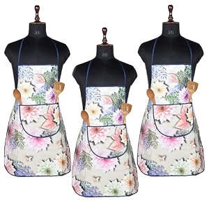 kuber industries kitchen apron set of 2 - restaurant chef cooking dress for women and men - front pocket mota check pattern blue