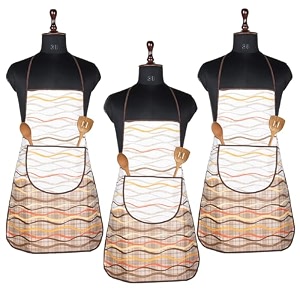 kuber industries kitchen apron set of 2 - restaurant chef cooking dress for women and men - front pocket mota check pattern blue
