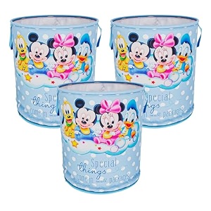 kuber industries laundry basket 45 ltr foldable non-woven basket  round cloth laundry bag  washing storage basket  disney team  sky blue