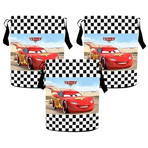kuber industries laundry basket 45 ltr foldable non-woven basket  round cloth laundry bag  washing storage basket  disney red car  black