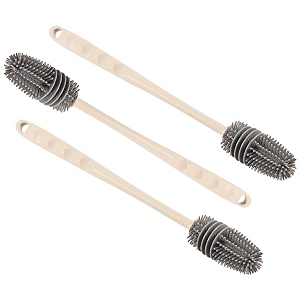 kuber industries pack of 3 long handle silicone water bottle cleaning brush  baby bottle cleaning brushes - ideal for feeding bottles containers vases amp glass  handy kitchen items  grey