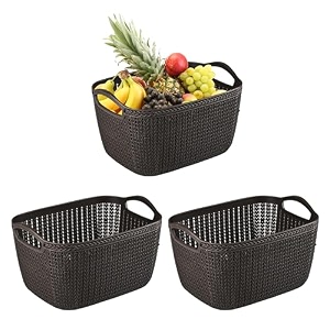 kuber industries 10 ltr multi-purpose plastic basket for storage q6  spacious pooja item holder amp fruit tokari  aesthetic home organizers for kitchen amp bedroom  brown