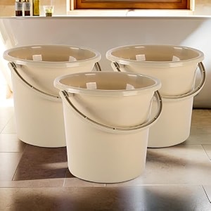 kuber industries pack of 3 multi-purpose 18 litres water buckets for washing clothes with handle  bathing balti for bathroom  water storage container - essential for household chores  beige