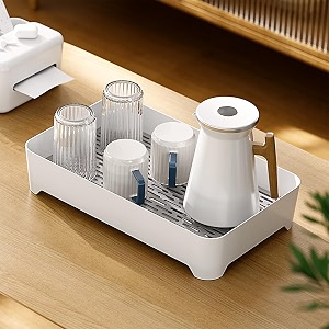 kuber industries pack of 3 multipurpose decorative drain tray large  makeup perfume organiser bathroom decorative dresser kitchen countertop organiser tray  anti slip  ym6302g  grey