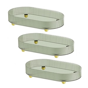 kuber industries pack of 3 multipurpose decorative tray  makeup organiser bathroom vanity tray dresser tray kitchen countertop organiser tray  anti slip and decorative  ym6403  dark green