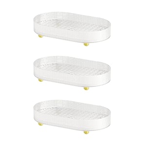 kuber industries pack of 3 multipurpose double layer decorative drain tray  makeup perfume organiser bathroom vanity dresser tray kitchen countertop organiser tray  anti slip  transparent