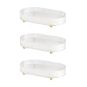 Kuber Industries Pack of 3 Multipurpose Double layer Decorative Drain Tray | Makeup Perfume Organiser, Bathroom Vanity, Dresser Tray, Kitchen Countertop Organiser Tray | Anti Slip | Transparent