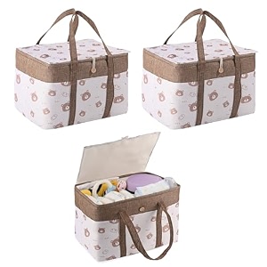kuber industries premium kawaii essentials caddy bag  aesthetic baskets for new born clothes  cute stuff holder amp organizer for baby toys diaper amp wet wipes  gm-26-pnk  pink rabbit
