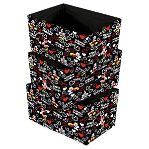 kuber industries disney mickey print non woven fabric modular closet organizer box with handle for cube storage units in closet set of 3black-kubmart16029