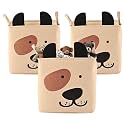 Kuber Industries Pack of 3 Multipurpose Foldable Almirah Closet/Drawer Storage Basket with Carry Handles for Cloth &amp; Toys | Kids Toy Storage Basket/Box Organizer/Laundry Bag | GM-7-BG | Smiley - Beige