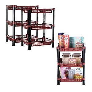 kuber industries pack of 3 multipurpose kitchen organizerstorage rack  3-layer onion stand for kitchen  vessels amp vegetable organiser  maroon