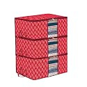Kuber Industries Pack of 3 Non Woven Underbed Storage Organizer | Storage Bags For Clothes, Blanket | Clothes Storage Bag For with Handle & Visible Window | Golden Printed - Maroon