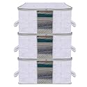 Kuber Industries Pack of 3 Non Woven Underbed Storage Organizer | Storage Bags For Clothes, Blanket | Clothes Storage Bag For with Handle &amp; Visible Window | Jute Printed - Grey