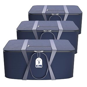 kuber industries pack of 3 nylon 35l small underbed storage box  blanket storage bagscover double bed storage containers  dustproof storage bag for clothes documents books toys  dark blue