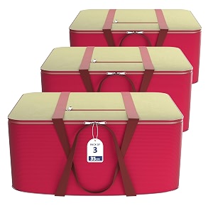 kuber industries pack of 3 nylon 35l small underbed storage boxblanket storage bagscover double bed storage containersdustproof storage bag for clothes documents books toysmaroon amp brown