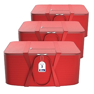 kuber industries pack of 3 nylon 35l small underbed storage box  blanket storage bagscover double bed storage containers  dustproof storage bag for clothes documents books toys  red