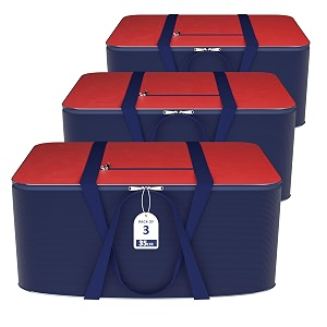 kuber industries pack of 3 nylon 35l small underbed storage box  blanket storage bagscover double bed storage containers  dustproof storage bag for clothes documents books toys  red amp blue