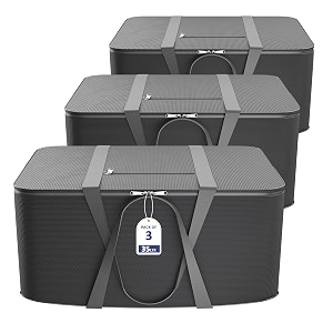 kuber industries pack of 3 nylon 35l small underbed storage box  blanket storage bagscover double bed storage containers  dustproof storage bag for clothes documents books toys  grey
