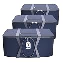Kuber Industries Pack of 3 Nylon 35L Small Underbed Storage Box | Blanket Storage Bags/Cover Double Bed Storage Containers | Dustproof Storage Bag for Clothes, Documents, Books, Toys | Dark Blue